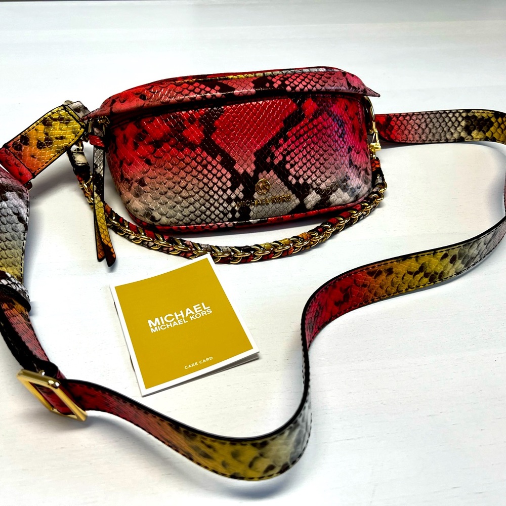 Michael Kors belt bag, Fanny pack, crossbody, Pink Snakeskin, yellow, NWT